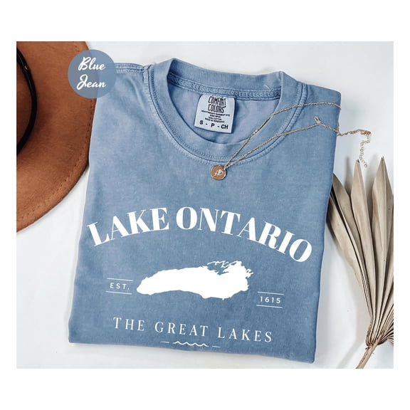 Lake Ontario Map T-shirt Lake Ontario Graphic Tee Great Lakes Apparel Travel Souvenir Tee Nautical Theme Top