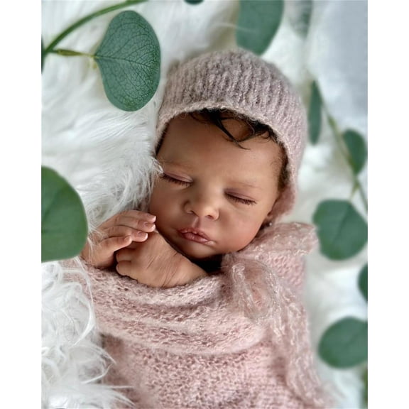 Adorable Reborn Baby Dolls Black, 19 inch Realistic Black Sleeping Newborn Lifelike Real Life Baby Dolls Cloth Body with Feeding Kit Gift Box for Kids Age 3 