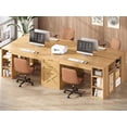 thumbnail image 3 of 96.5-Inch Farmhouse Double Computer Desk with Drawers and Storage Shelves, 2-Person Home Office Desk, Oak, 3 of 7