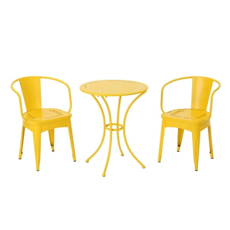 Leona Iron 3 Piece Bistro Set Matte Yellow