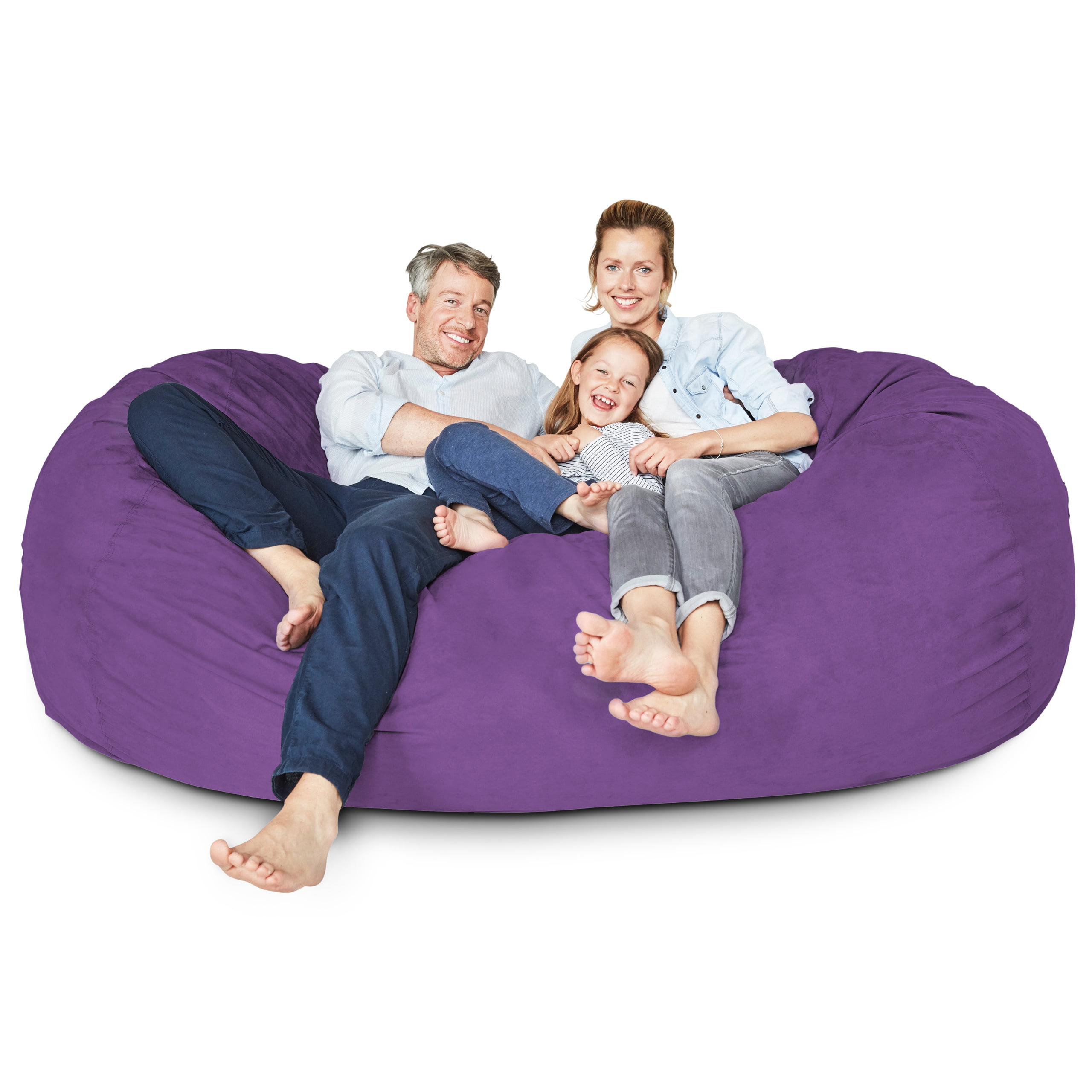 Lumaland Luxury 7-Foot Bean Bag Chair with Microsuede Cover Purple ...