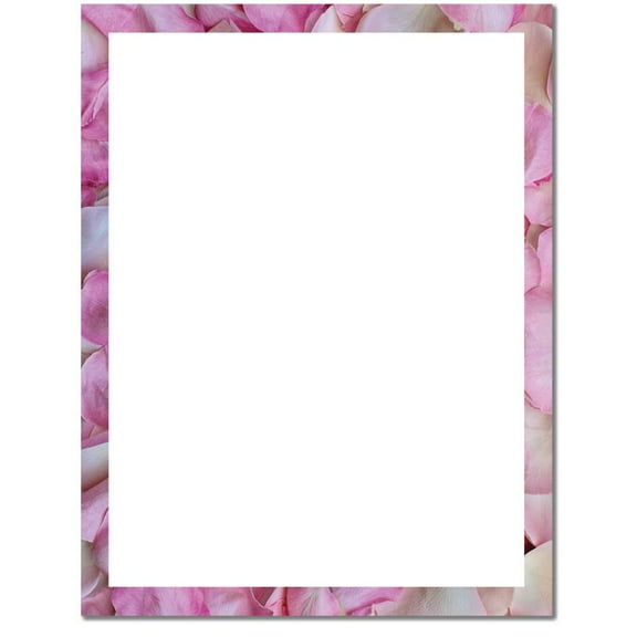 Pink Rose Petals Border Letterhead Laser & Inkjet Printer Paper, 100 Sheets