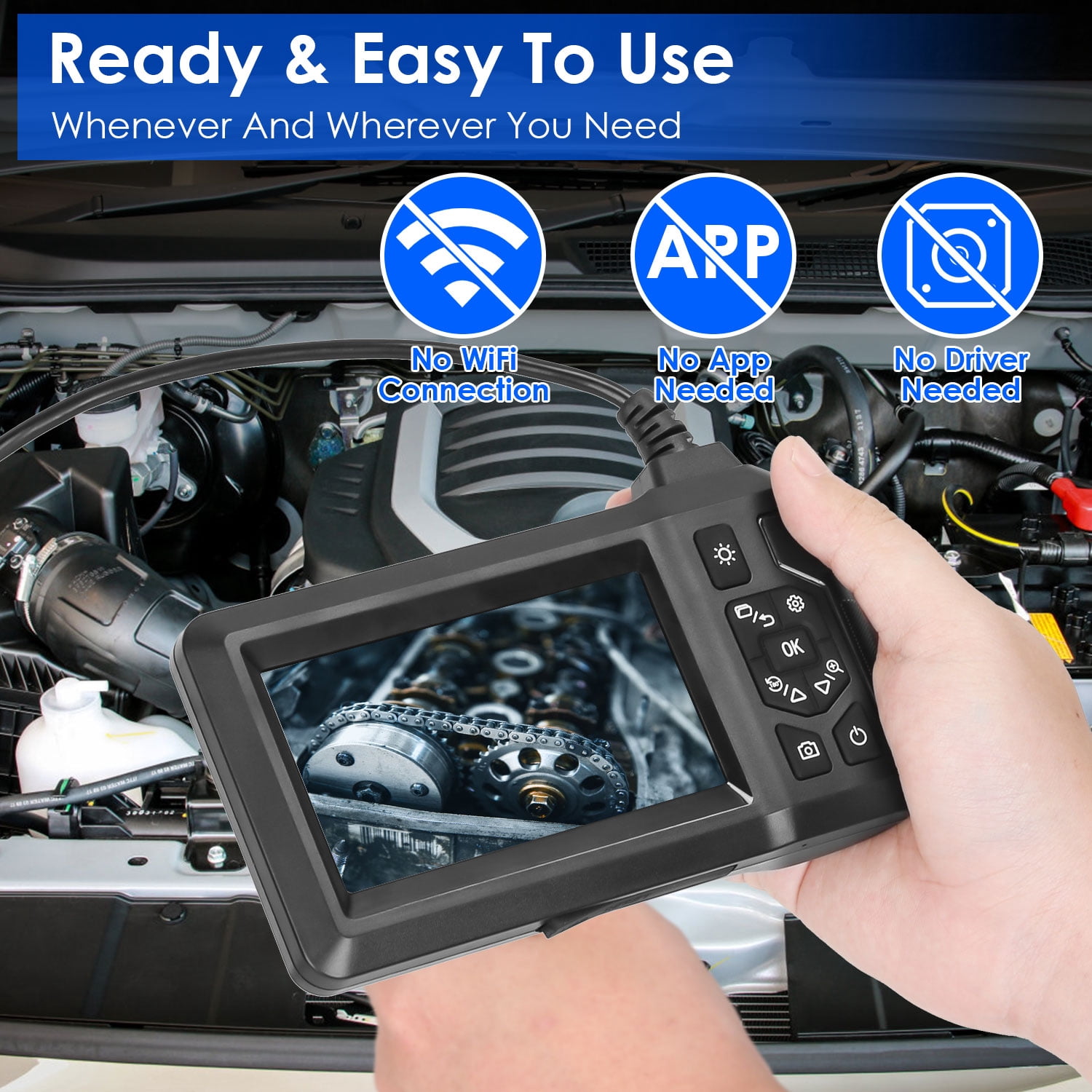 Teqhome Endoscope Inspection Camera with  8 LED Light Type-C 1080P HD Borescope with 4.3" IPS Screen 16.4ft Semi-Rigid Cord IP67 Waterproof Plumbing Snake Camera