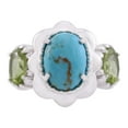 thumbnail image 3 of Gemistry Kingman Turquoise and Arizona Peridot Floral Framed Ring, Sterling Silver, 3 of 5