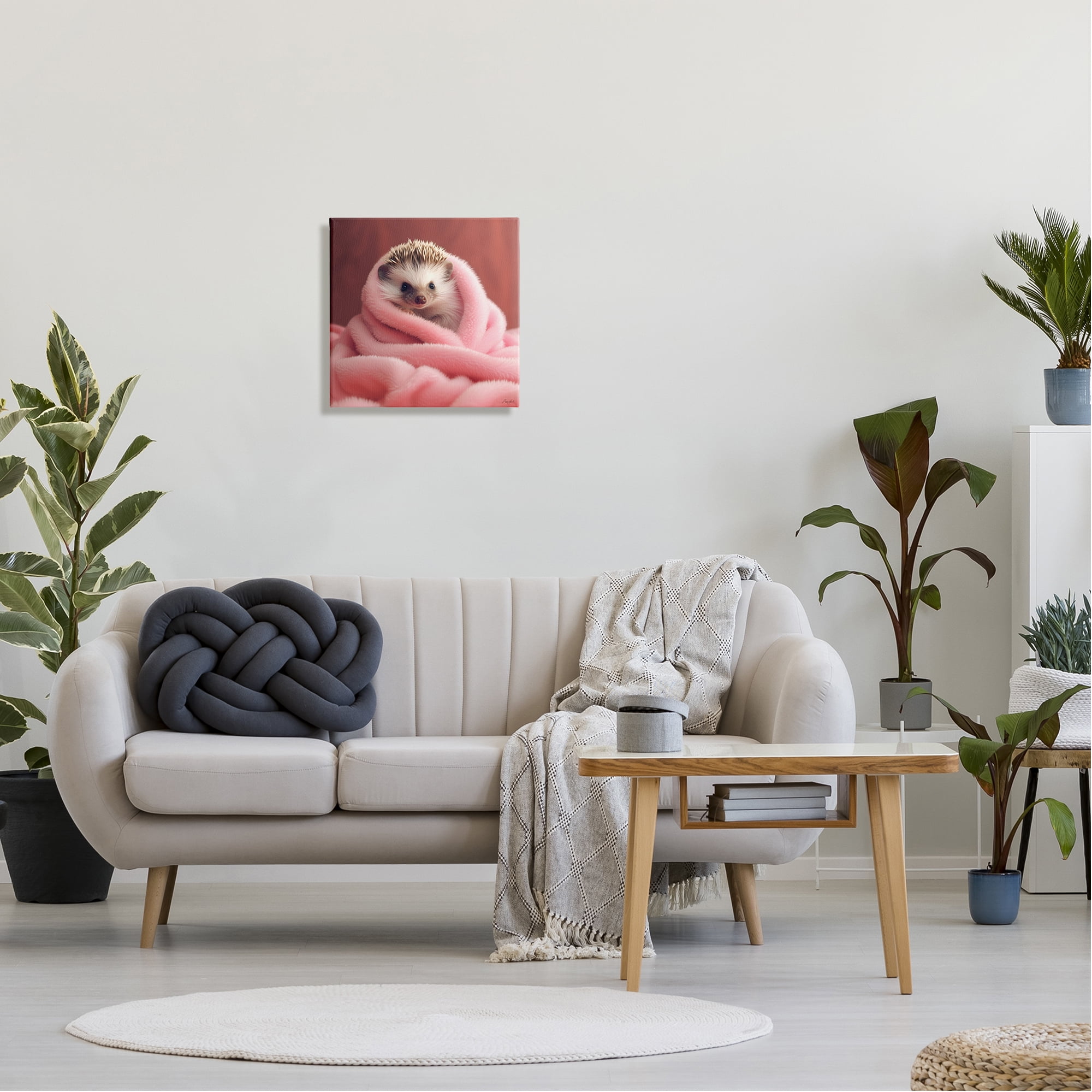 Stupell Industries Baby Hedgehog in Blanket Animals & Insects Painting Gallery Wrapped Canvas Art Print Wall Art, 17 x 17