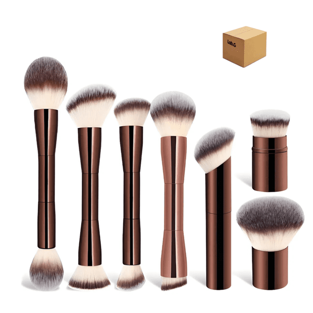 Set 7 Brochas Maquillaje Profesional Alto Nivel Lab.G, Color Marrón