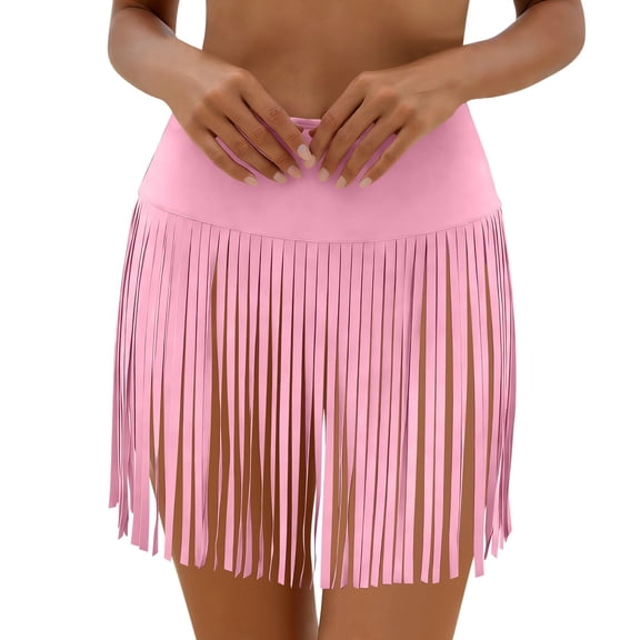 JSGEK Womens Swimsuit Set Fringe Trim Skirt Bottom Flowy Silhouette Lightweight Fabric for Summer Water Activities Pink XL