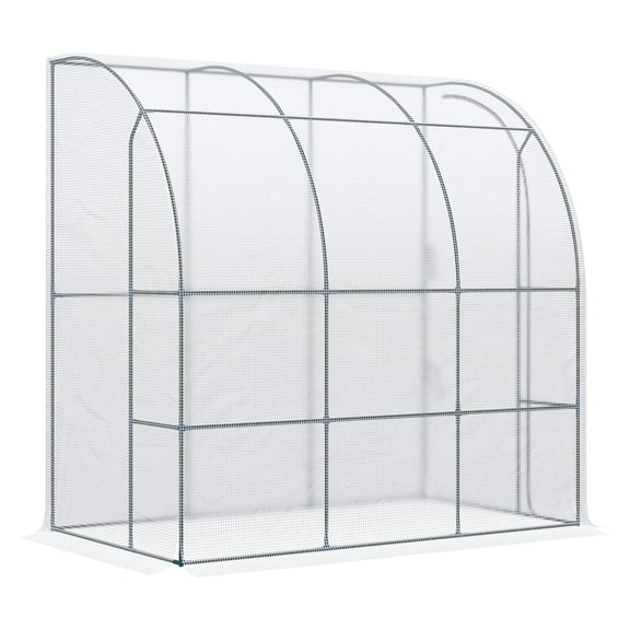 7x4x7 Lean to Greenhouse, Outdoor Walk-In Plant Nursery, PE Cover, Roll-Up Window