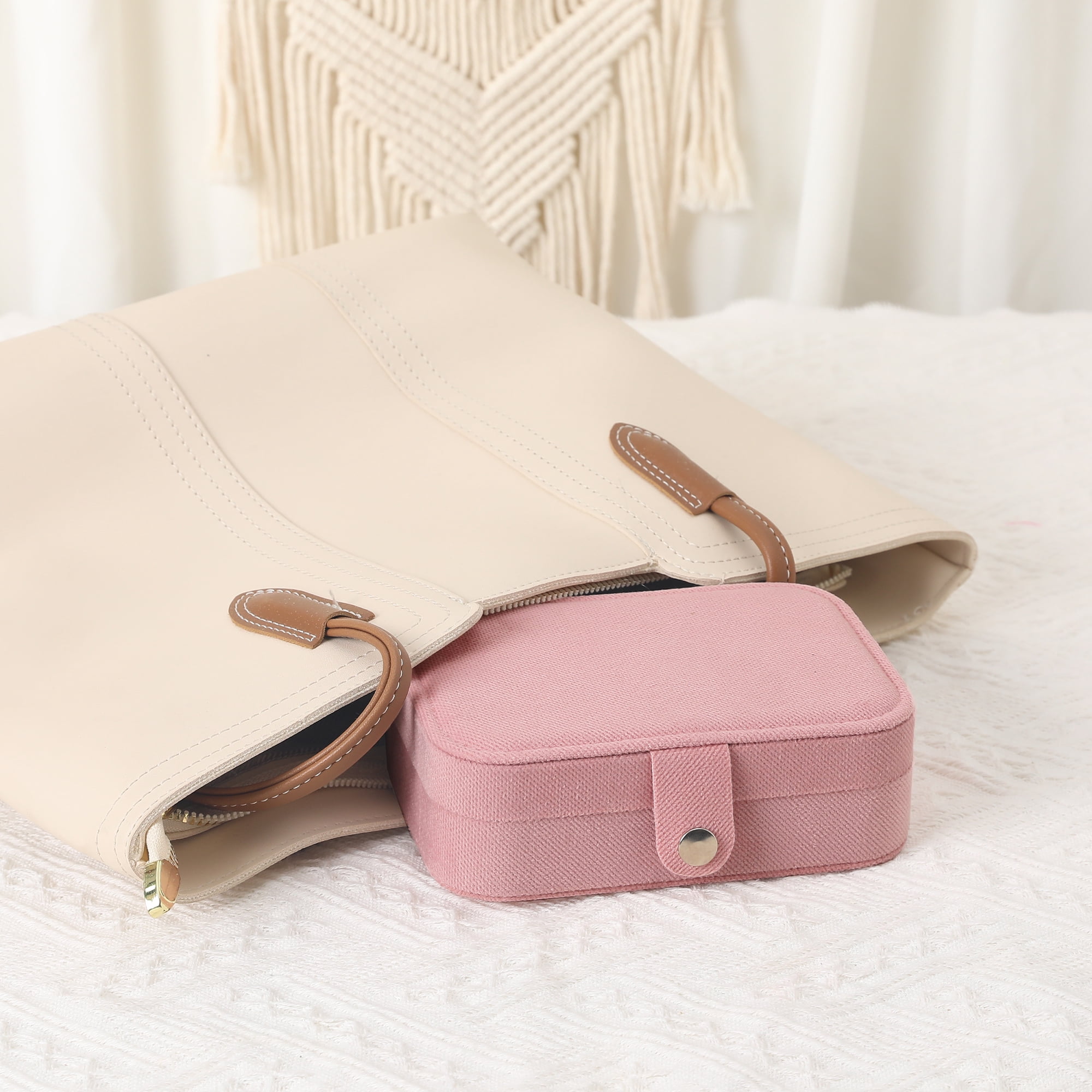 Unique Bargains Travel Compact Jewelry Box for Women Pink