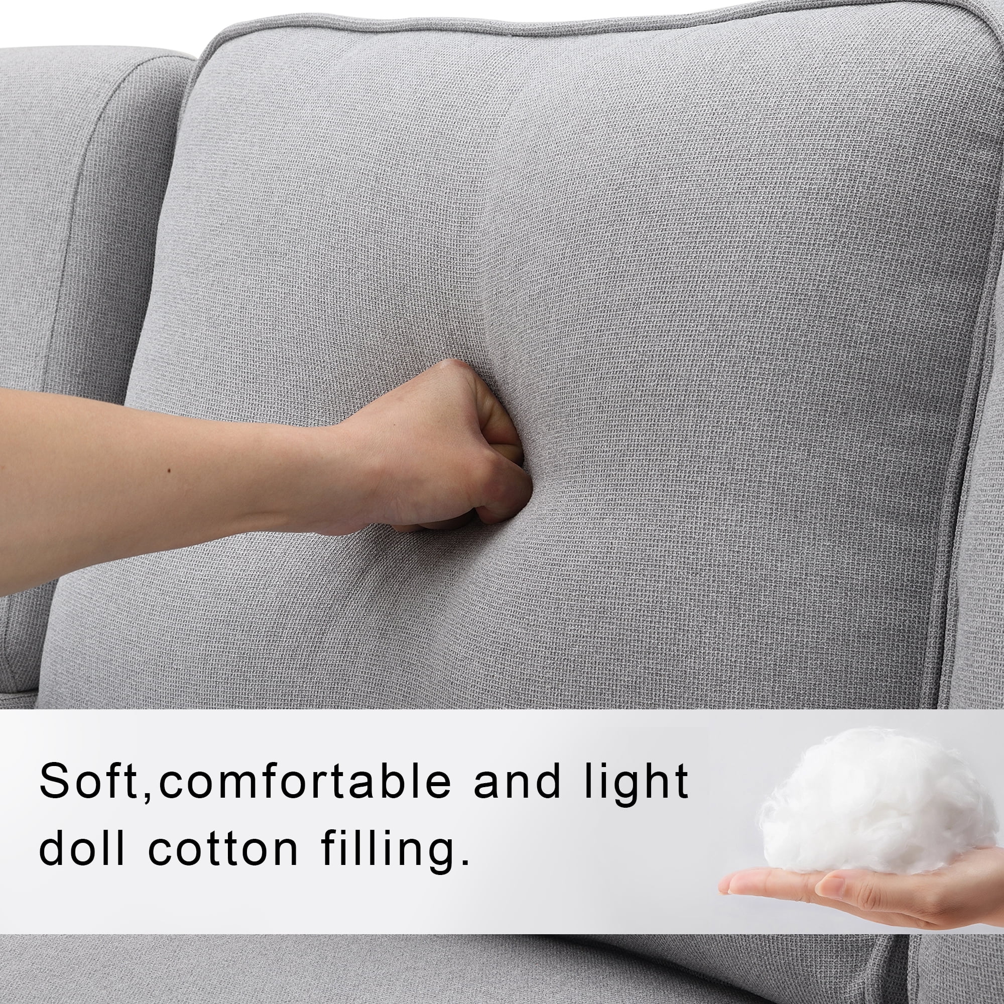 Leumius 104" Sectional Sofa, Modern Linen Fabric 4-Seater Sofa Couch with 4 Pillows, Minimalist Style Couch for Living Room, Apartment, Office, Light Gray