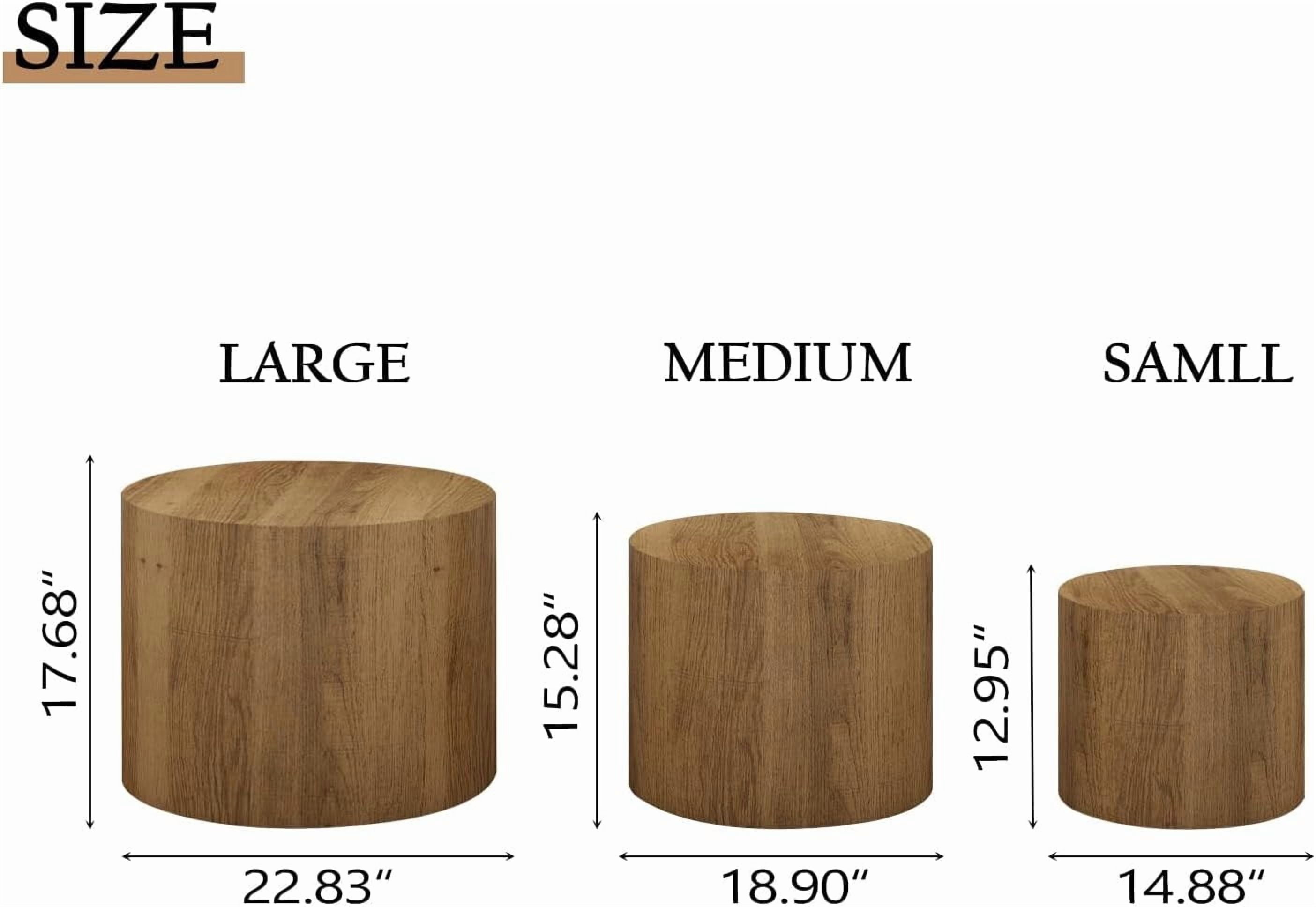 LAZZO Nesting Round Coffee Table Set of 3, Modern Wooden Accent Side Table, Space-Saving Table for Living Room Bedroom, Brown