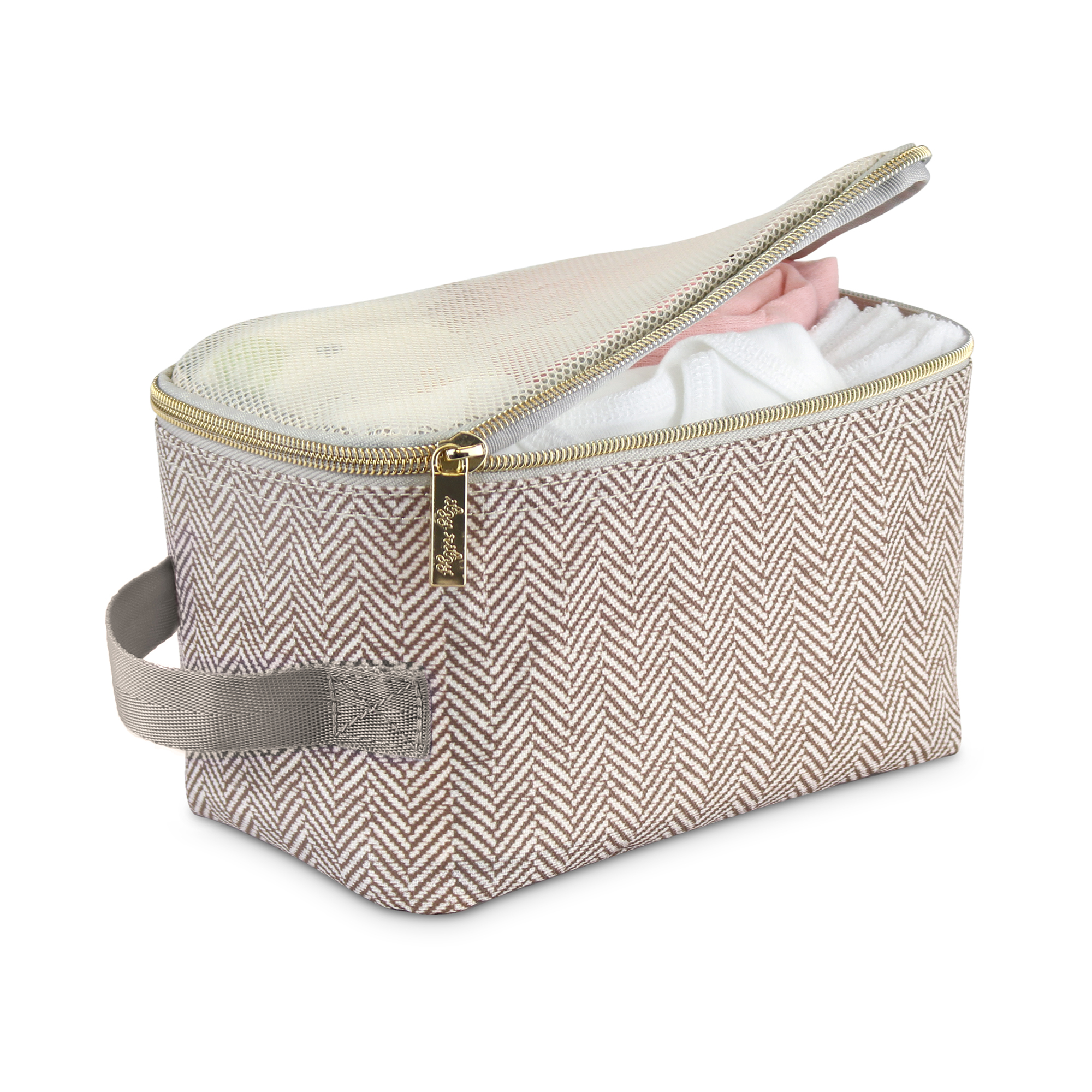 Itzy Ritzy Packing Cubes - Set of 3 Packing Cubes or Travel Organizers; Each Cube Features a Mesh Top, Double Zippers and a Fabric Handle; Taupe