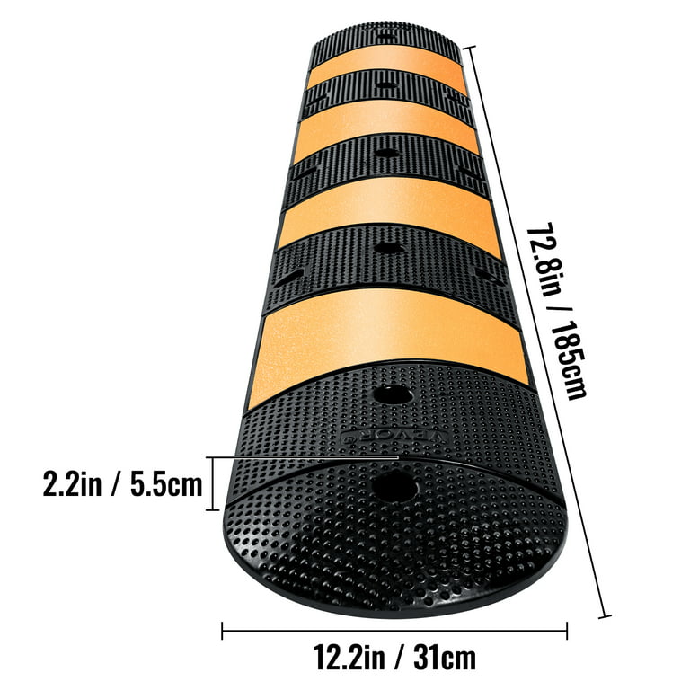 VEVOR Rubber Speed Bump, 1 Pack 2 Channel Speed Bump Hump, 72 inch Long Modular Speed Bump Rated 22000 lbs Loading, 72.8 x 12.2 x 2.2 inch Garage