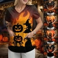 thumbnail image 4 of Godom T Shirt for Women Halloween Pumpkin Tees Fall Graphic Short Sleeve V Neck Tees, 4 of 7