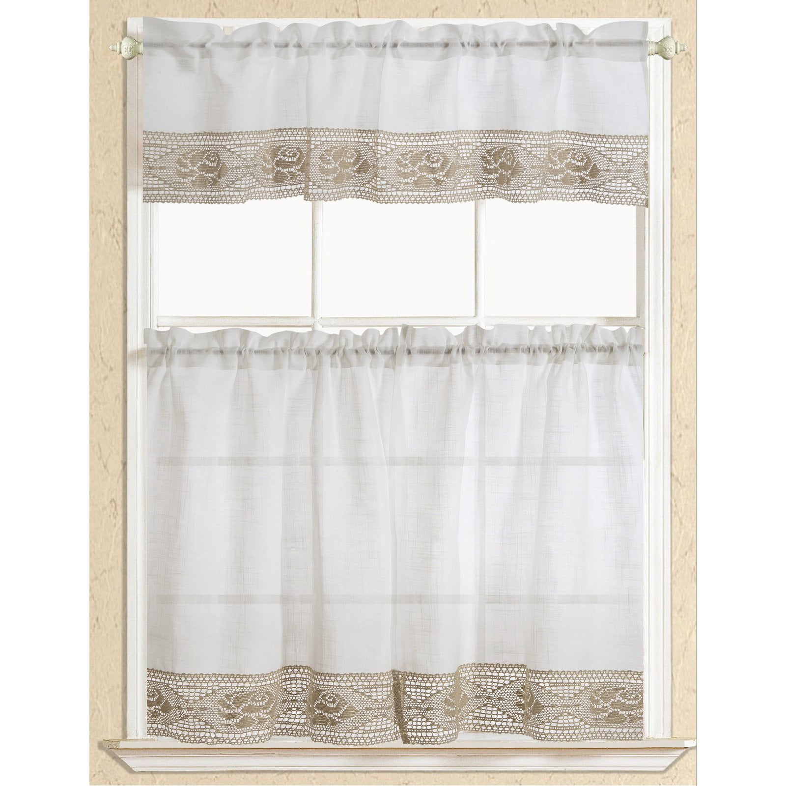 Eden Lace Kitchen Curtain Beige - Walmart.com