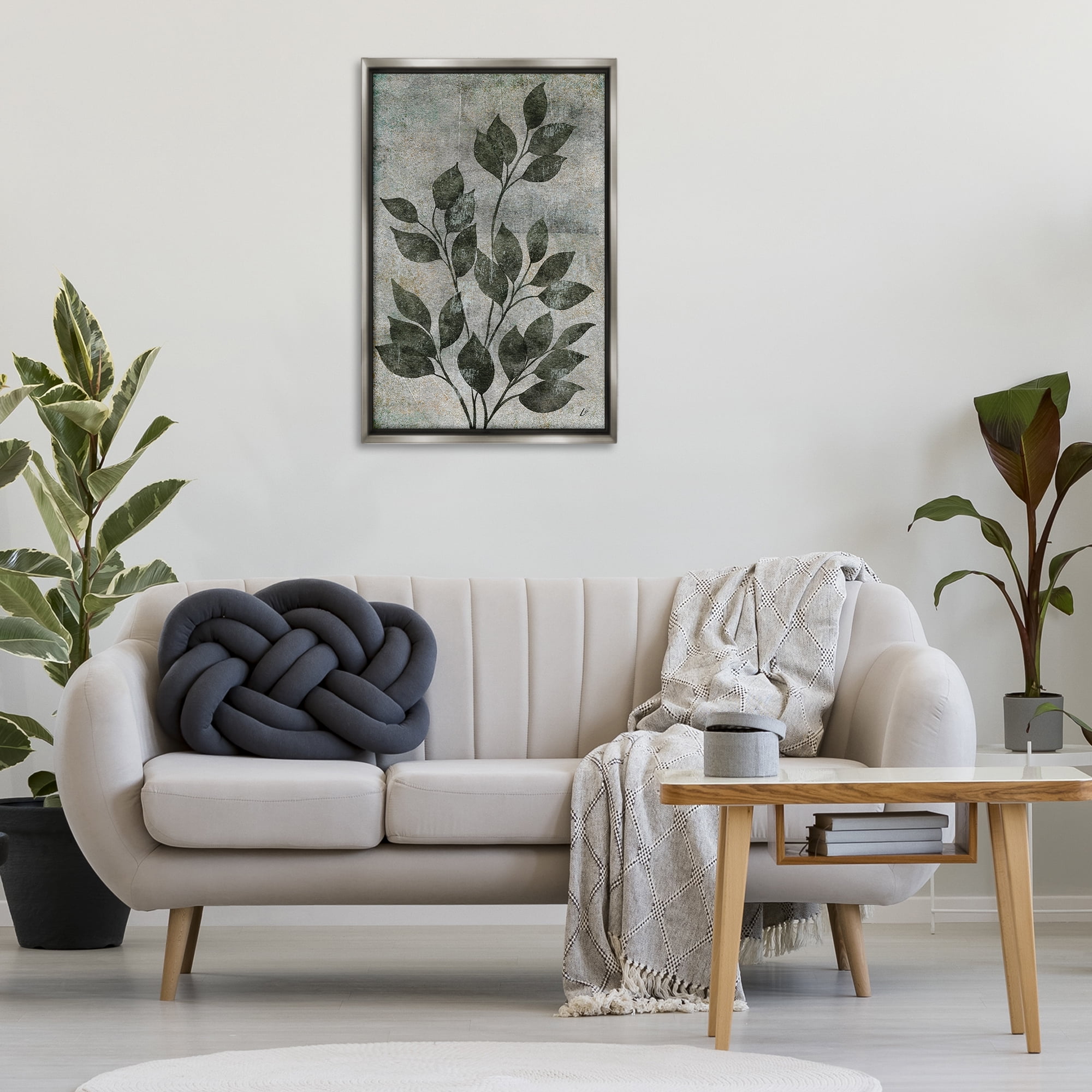 Stupell Industries Love & Leaves Rustic Plants & Flowers Painting Gray Floater Framed Canvas Art Print Wall Art, 21 x 31