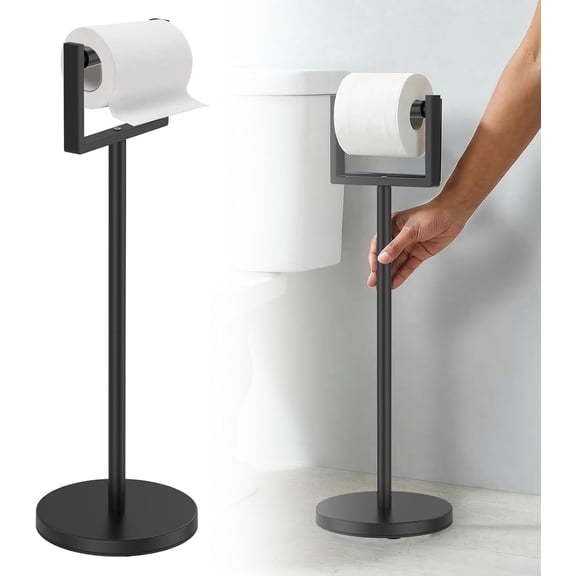 Toilet Paper Holder Stand Black, Freestanding Toilet Paper Holder with Base