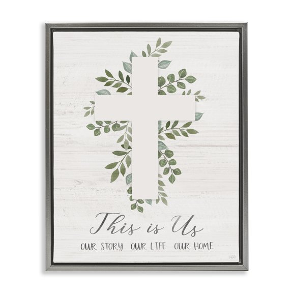 Stupell Industries Rustic Lodge This Is Us Botanical Cross Symbol Gray Floating Frame Canvas Art, 17 x 21, by Natalie Carpentieri