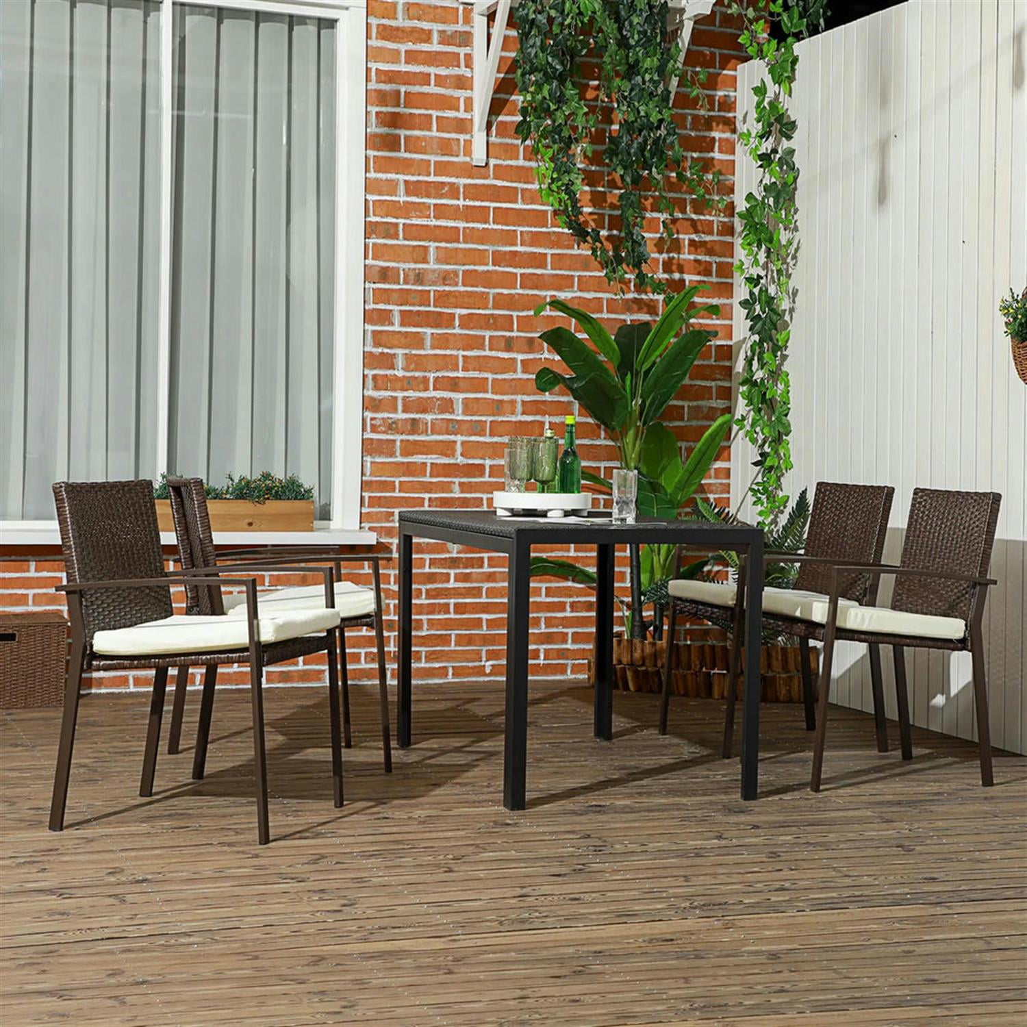 Demi Bonn Outdoor Dining Chairs Set of 4, PE Rattan Patio Dining Room Chairs with Cushion for Garden, Backyard, Lawn, Brown