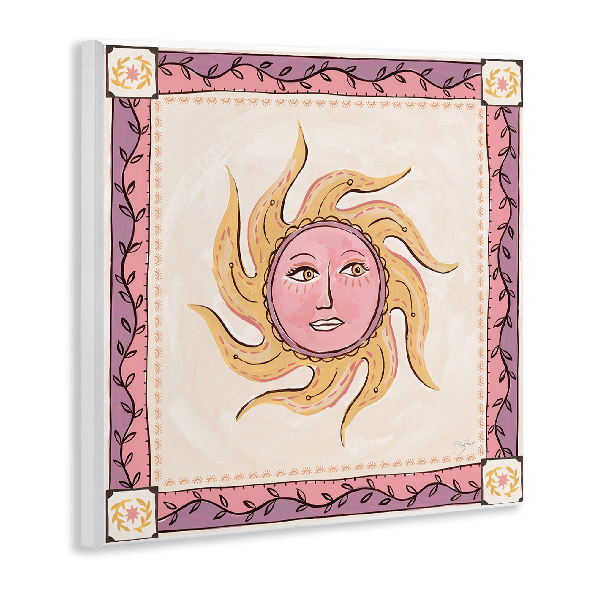 Stupell Industries Pink Sun Face with Leaf Border Wall Plaque Art, design by Two If By Sea Studios
