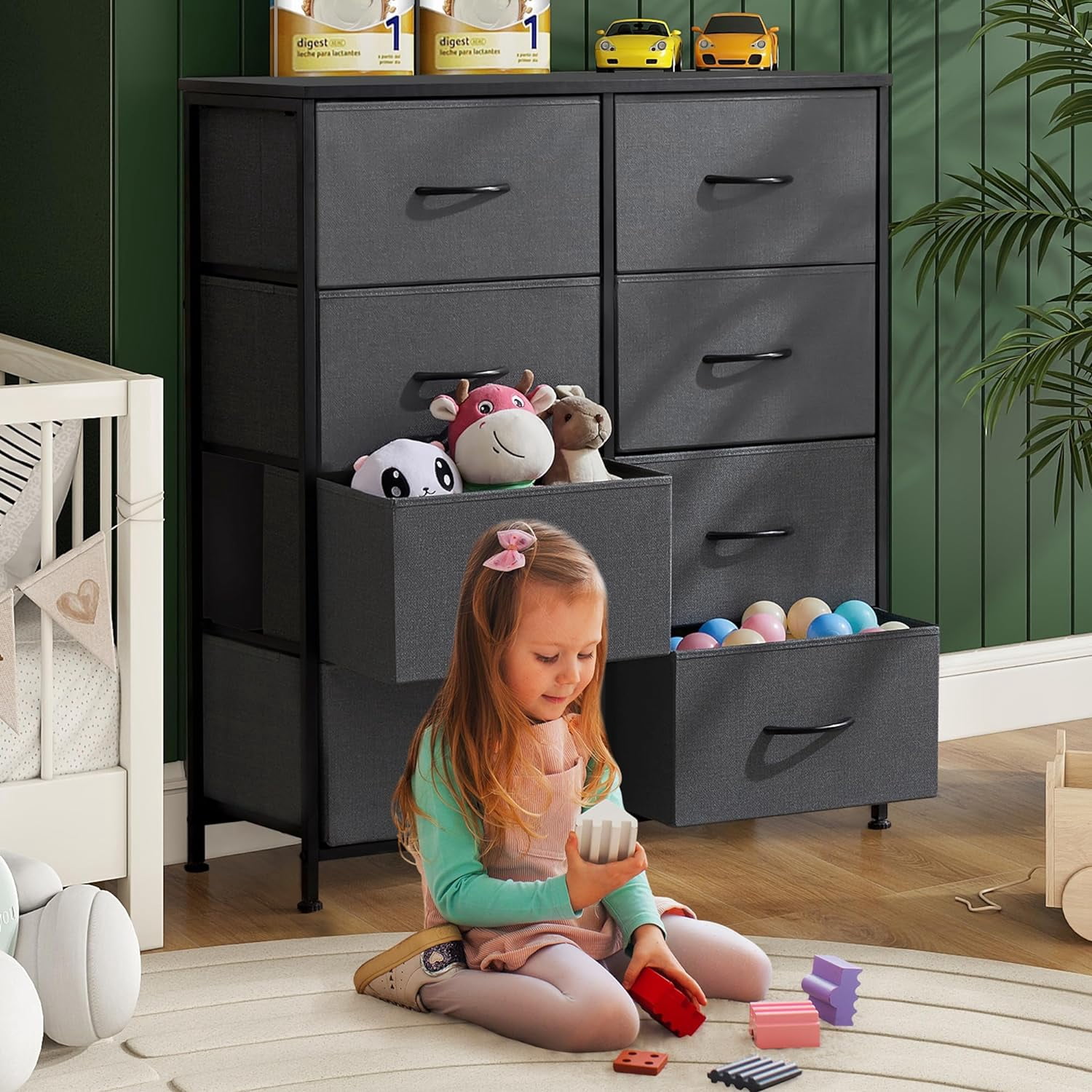 8 Drawer Dresser, Tall Chest Of Drawers Nightstand Storage Tower Storage Dresser Fabric Dresser With Wood Top for Living Room, Bedroom, Hallway, , Grey
