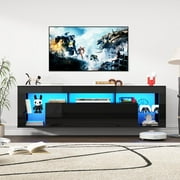 ChVans Floating TV Stand for TV's up to 75, Wall Mounted Floating Entertainment Center with LED Lights, Modern Wood TV Cabinet for Living Room, Bedroom,Black
