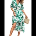thumbnail image 2 of Vestidos de Verano para Mujer 2025, Informales, con Mangas Abullonadas, Cuello en V, Florales, Estilo Bohemio, Vestido . Verde S, 2 of 10