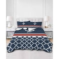 thumbnail image 3 of Quilts Twin Size, Navy Blue Anchor Soft Comforter Bedding Set for Bed, Nautical Ocean Retro Striped Geometric Lightweight Quilted Bedspread with Pillow Cover(2 Pieces) for All Season, 68x86 Inch, 3 of 6