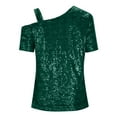 thumbnail image 5 of Miluxas Womens Sparkly Sequin Tops Short Sleeve Glitter Party Dressy Blouse Cold Shoulder Shirt Evening Club Outfit Green M(M), 5 of 9
