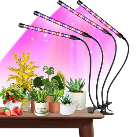 Fterwk Grow Lights for Indoor Plants, Four Head 80 LED Grow Light with Full Spectrum, Adjustable Gooseneck, Auto on off Timing 4 8 12Hrs