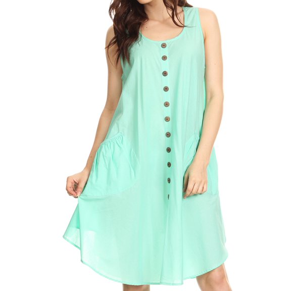 Sakkas Lina Mid Length Casual Summer Tent Swing Sleeveless Dress With Pockets - SeaGreen - Plus Size