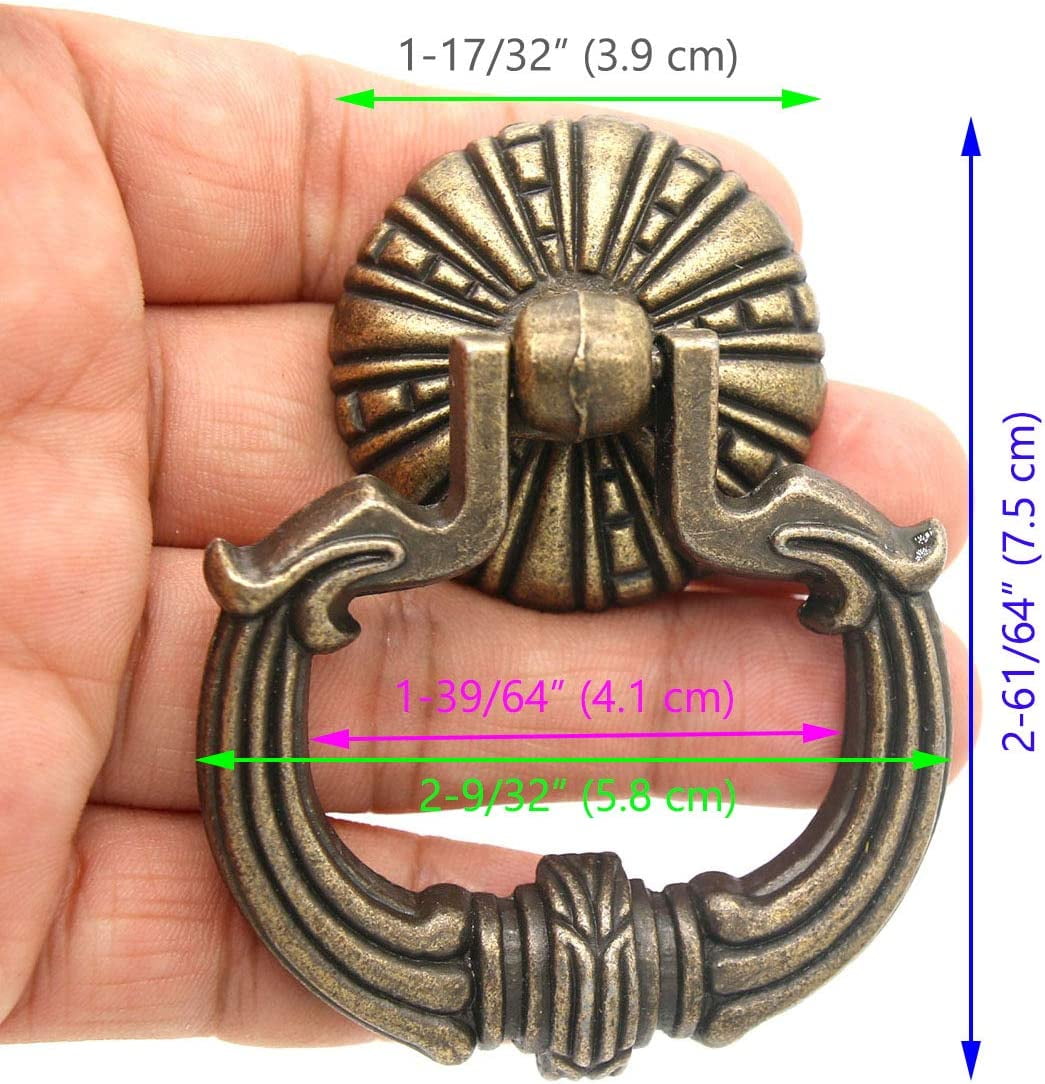 ABCISI 4 PCs Vintage Antique Bronze Ring Pull Handles with Disk Base for any kitchen Cabinet Door, Cupboard, Desk Drawer, Wardrobe, Chest, Wooden Cases, etc.