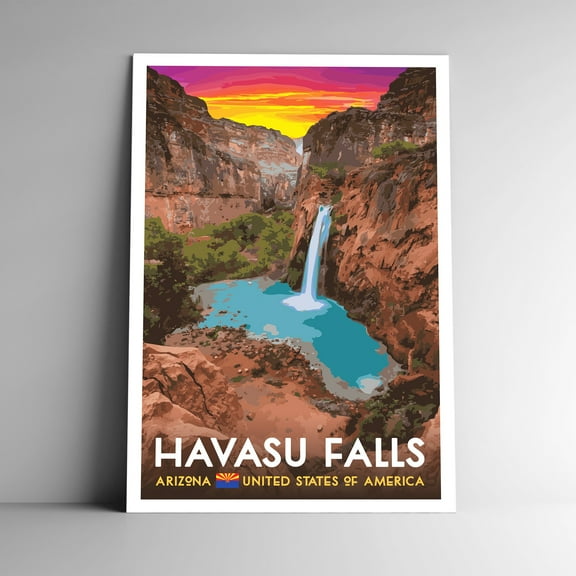 Havasu Falls Arizona Vintage Travel Poster / Postcard WPA Style Retro Havasupai
