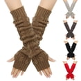 thumbnail image 3 of Guantes largos cálidos de lana gruesa de estilo coreano para mujer, guantes largos de manga larga con giro para vacaciones, para otoño e invierno, 3 of 6