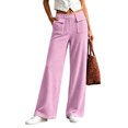 thumbnail image 6 of Wide Leg Pants for Women Winter Cotton Casual Fashion Solid Color Elastic Waist Double Pockets Zipper Button Pants Comfy Loose Casual Lounge Wide Leg Pants, 6 of 7