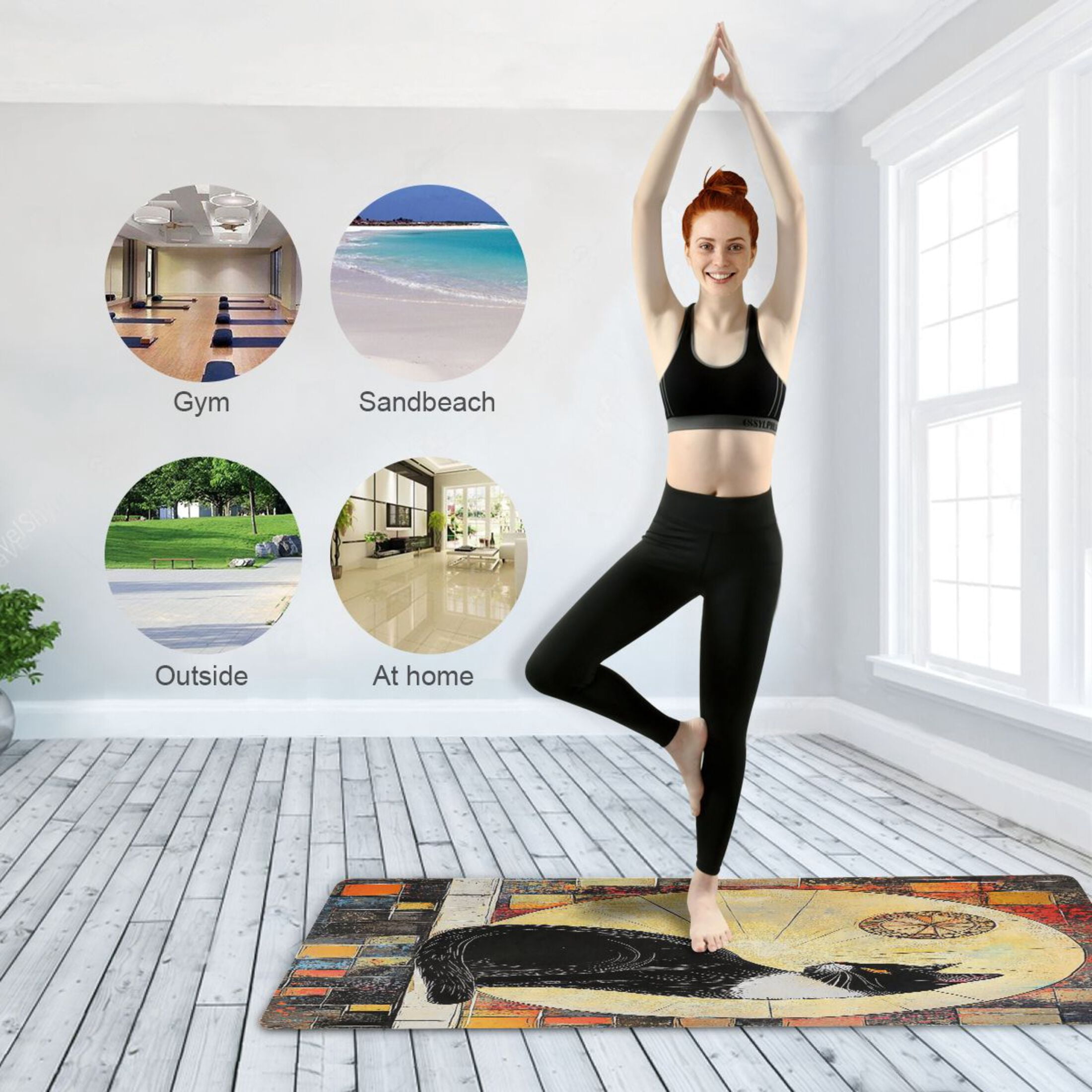 BZSMCE Yoga Mat Women Mystical Black Cat at Dawn Fitness Mat