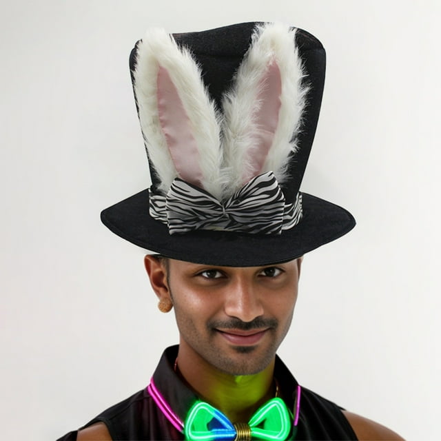 Decoraciones de Pascua, adornos de Pascua, regalos de Pascua, sombrero de Pascua, sombrero de copa con orejas, disfraz de Mads Hatter para fiesta de Pascua, para mujer, hombre, adulto, sombrero blanco