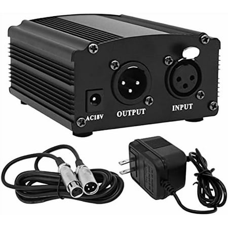 1-Channel 48V Phantom Power Supply with Adapter, Bonus+XLR 3 Pin Microphone Cable for Any Condenser Microphone Music Recording Equipment$$Music