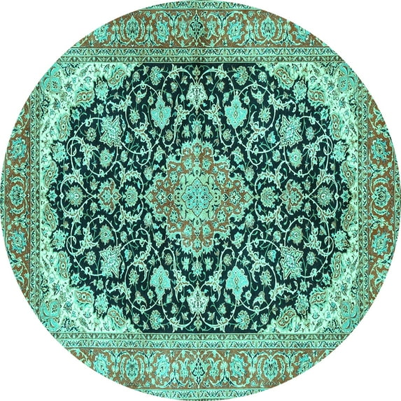 Ahgly Company Indoor Round Medallion Turquoise Blue Traditional Area Rugs, 8' Round