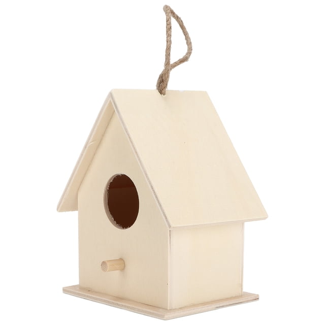 Innovadora casita para pájaros de madera, natural, segura, duradera, pequeña, de madera, para bricolaje, pequeña, grande con cuerda de cáñamo n.° 6