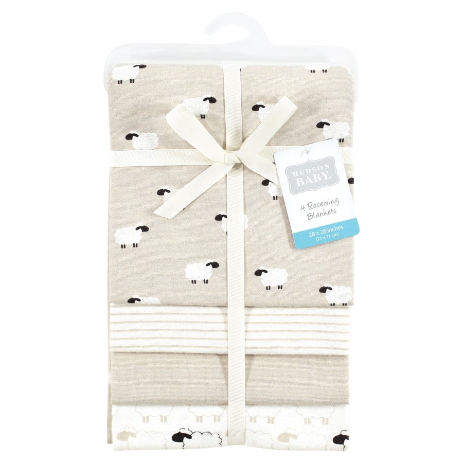 Hudson Baby Cotton Poly Flannel Receiving Blankets, Taupe Sheep, One Size