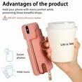 thumbnail image 2 of Compatible for iPhone XS Max Zipper Wallet Case with Card Holder, Rotation Ring Kickstand Case, PU Leather Card Slots RFID Blocking Protection Phone Case Shockproof Cover, Pink, 2 of 10
