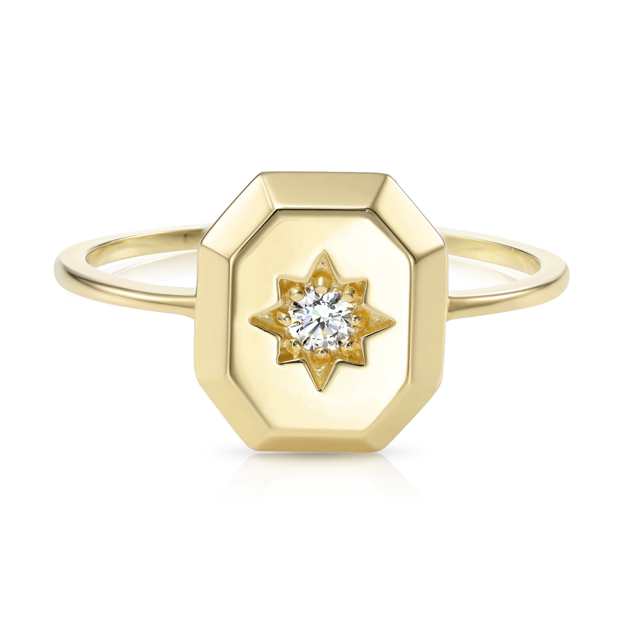 Tilo Jewelry 14K Yellow Gold .07 Carat Diamond Solitaire Signet Statement Engagement Ring | Size 5 | Lab Grown Diamond Ring for Women & Unisex