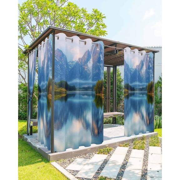 nqOlkjepod Outdoor Curtains for Patio Waterproof, Grey Mountain Outdoor Privacy Panels Grommet, Green Forest Modern Art Farmhouse Blackout Outside Curtains for Porch/Cabana/Pergola 54"x84", 1 Panel