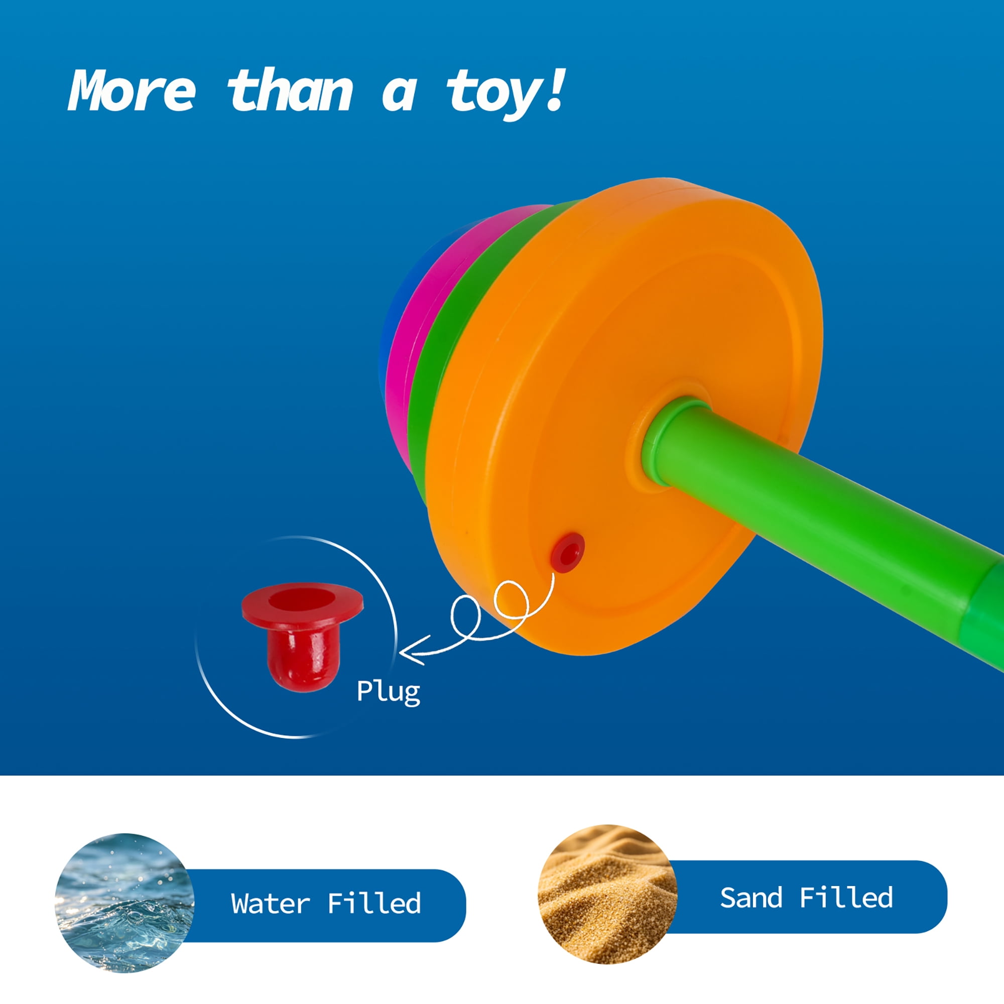 Easy Playhouse: Kids Weight Set - Barbell & Kettlebell - Colorful Toy Workout Fitness Equipment, Water-Sand Fillable Plates, Safe Plastic Gym Playset
