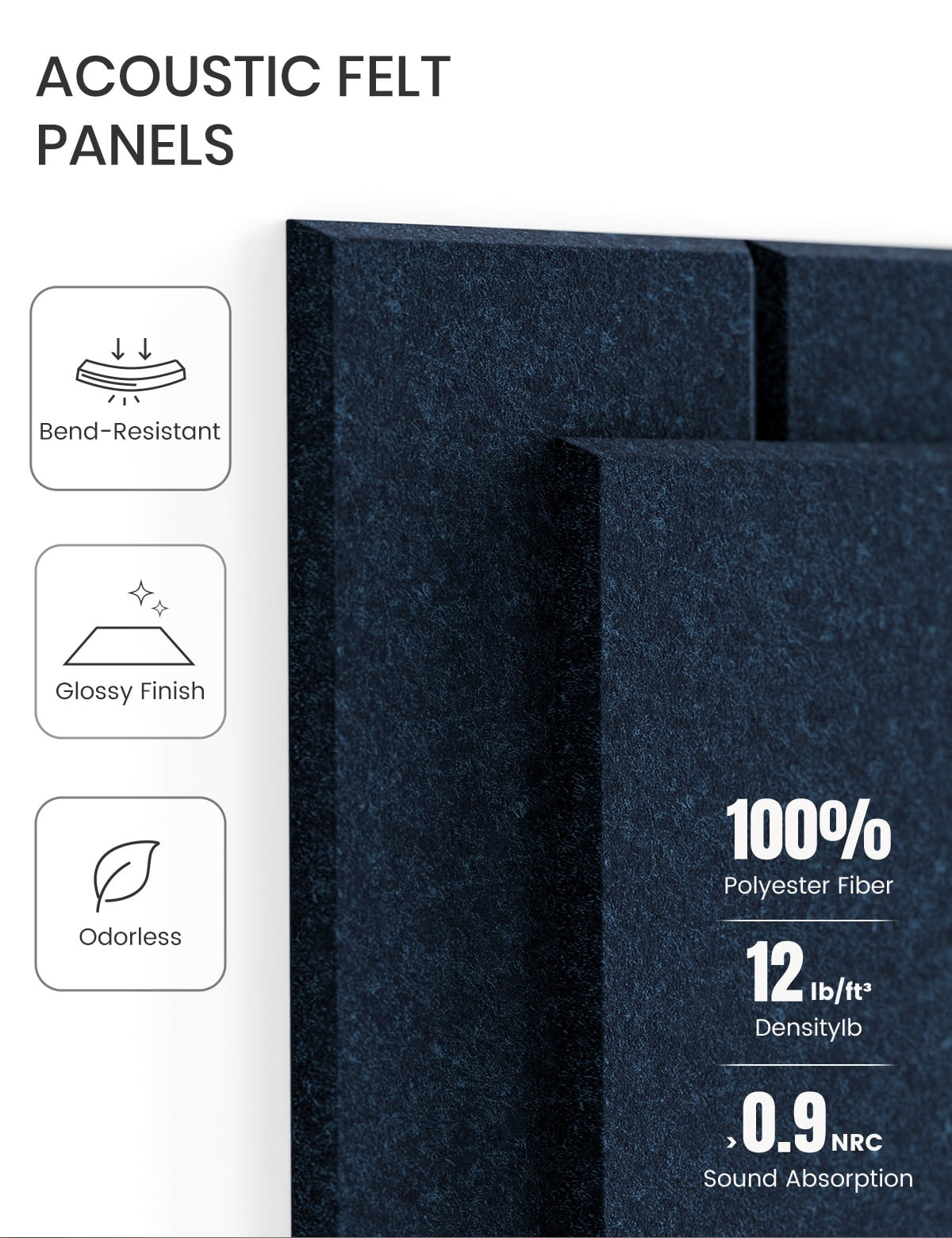 Fluxynara Felt Bulletin Board 48" x 36" Cork Board Alternative-12 Pack with 70 Safe Removable Adhesive Tabs, Cork Boards for Walls Cork Board for Home Office Classroom Pin Board-Carbon Blue