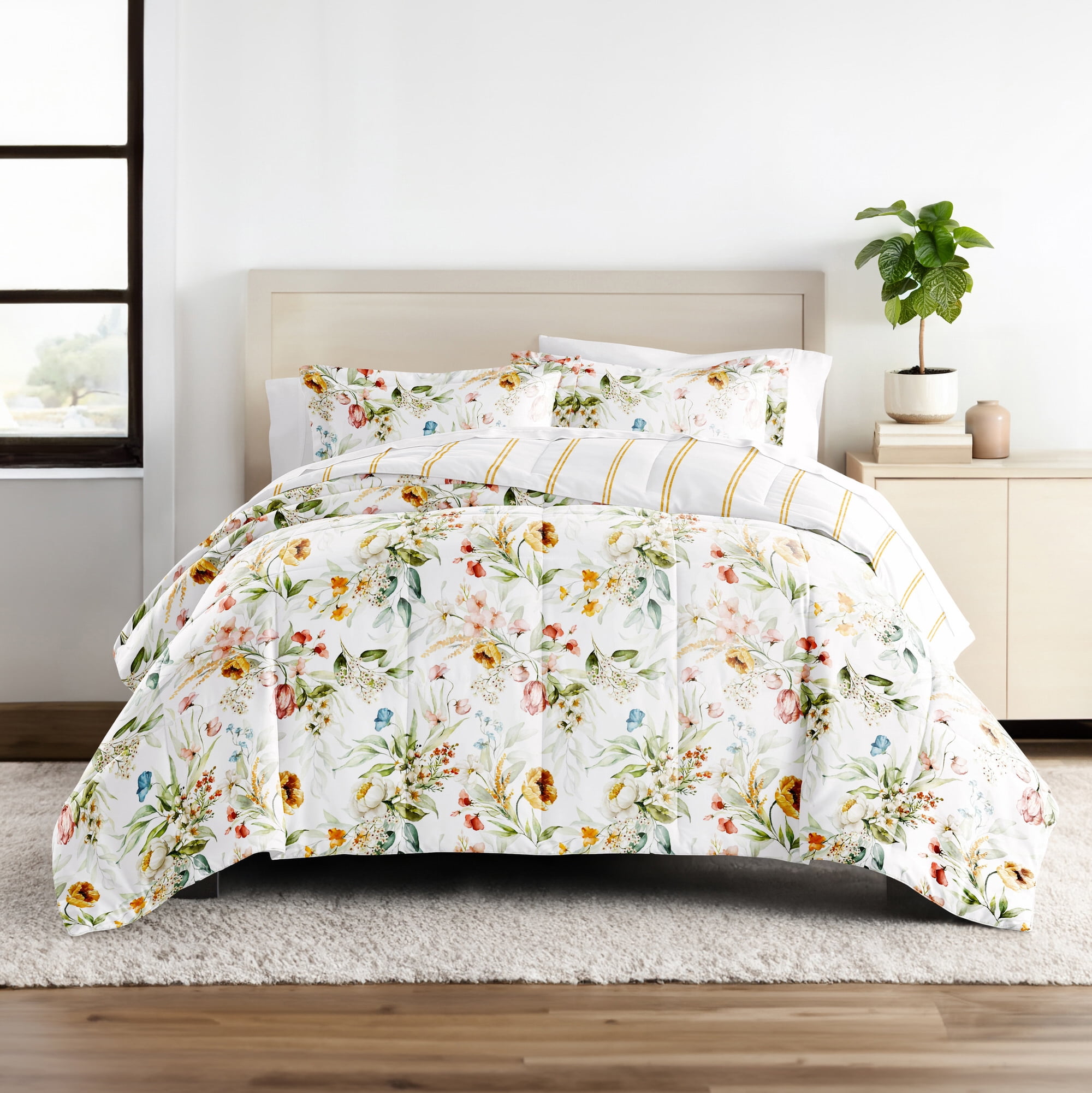 All Season Ultra Soft Comforter Set Lightweight Bedding in Floral Stripe for Full/Queen Size by Comfort Canopy