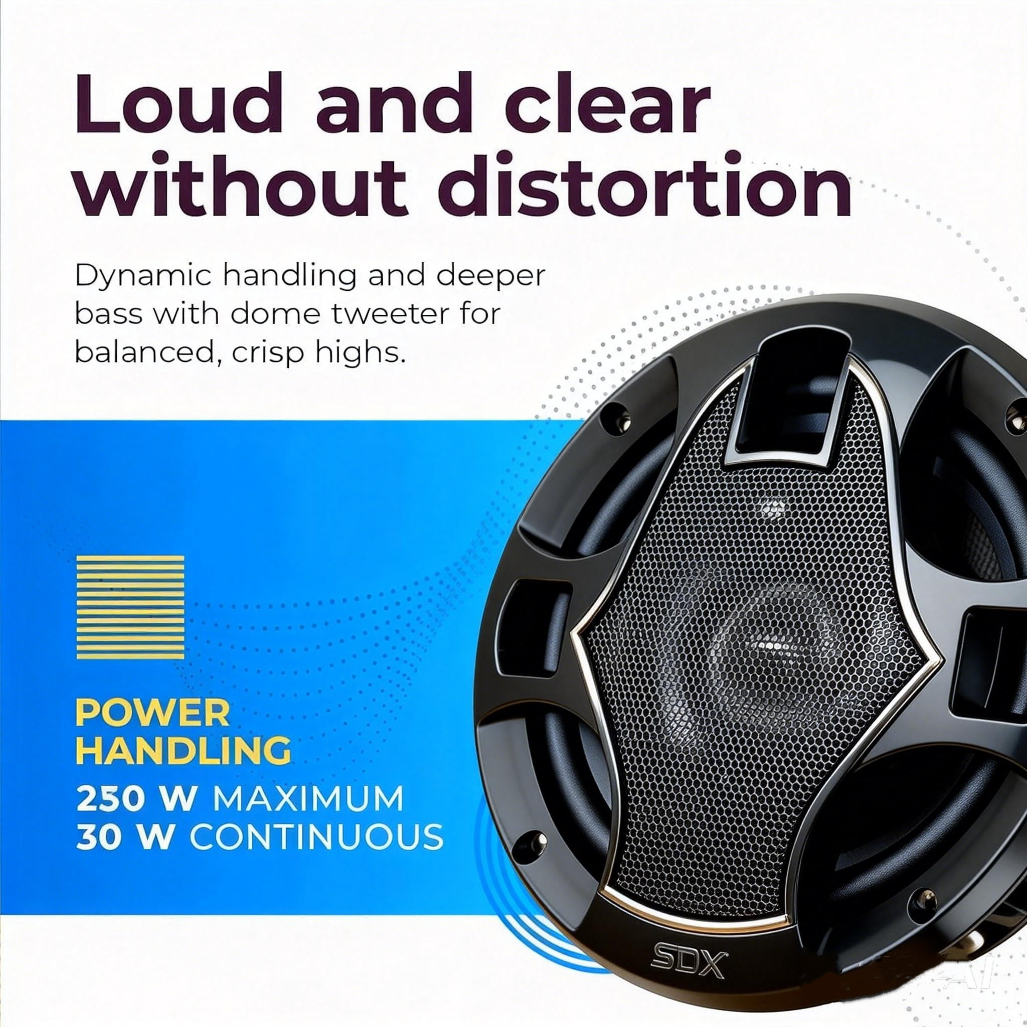 SDX Audio Systems CS21065 6.5 Inch Car Audio Door LED Speakers with switch on/off button - 300 Watts Max, 3 Way, Full Range, Coaxial, Sold in Pairs, Hook Up To Stereo and Amplifier, Tweeters
