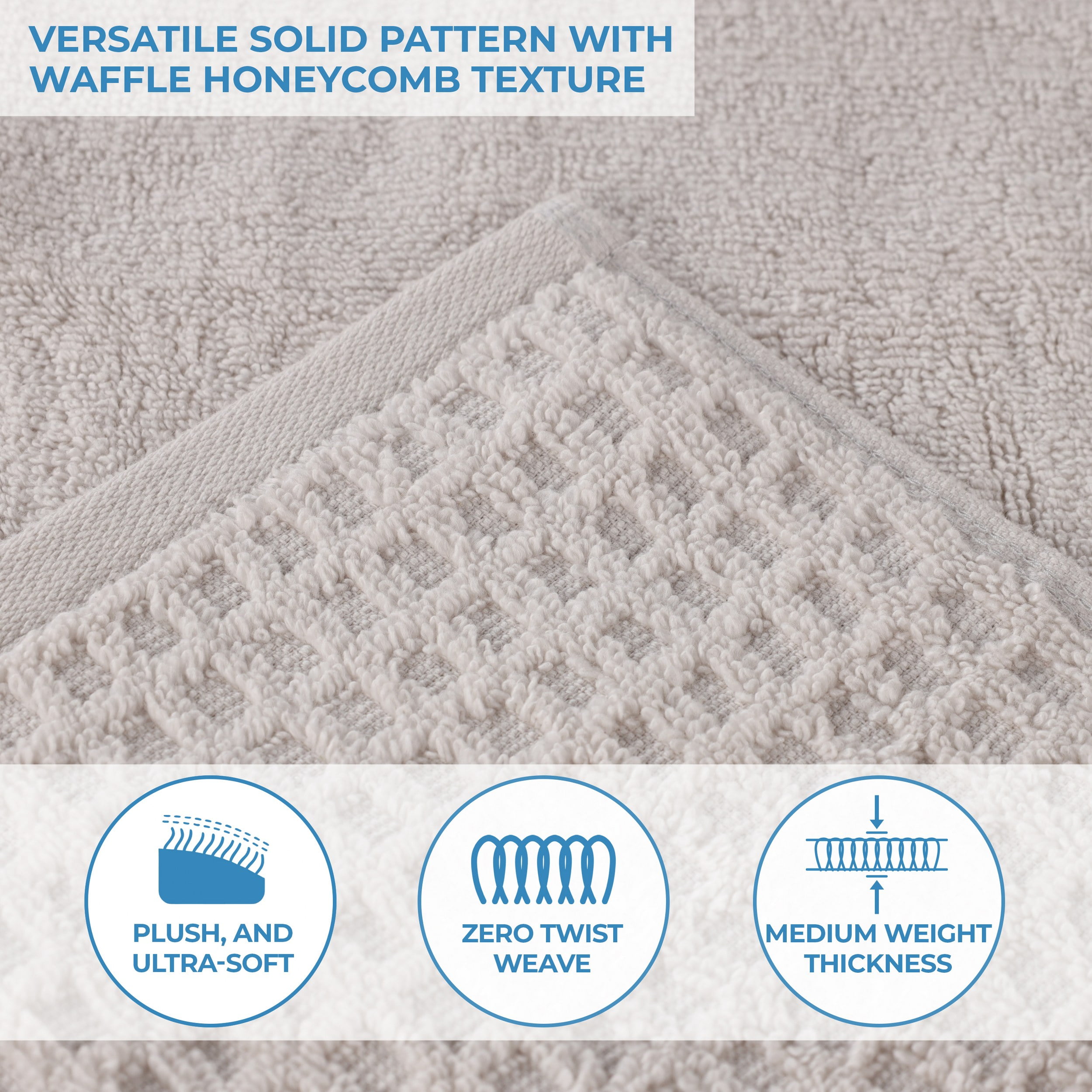 Superior Zero Twist 6-Piece Cotton Hand Towel Set, Waffle Border Ultra Doft Quick Dry Towels, Stone