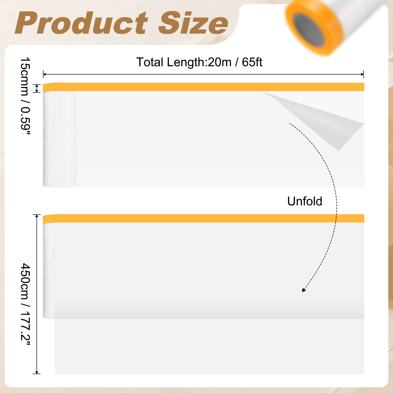 Uxcell 3pcs Pre-Taped Masking Film 177.2"x65ft Adhesive Tape and Drape Painters Plastic Drop Cloth Film with Tape Plastic Sheeting for Automotive Painting Covering, Clear